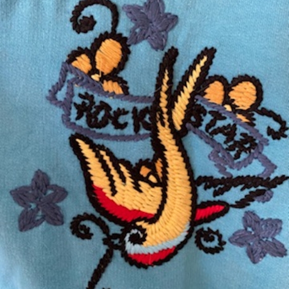 Baby blue hoodie with bird, rockstar embroidery - Picture 3 of 5